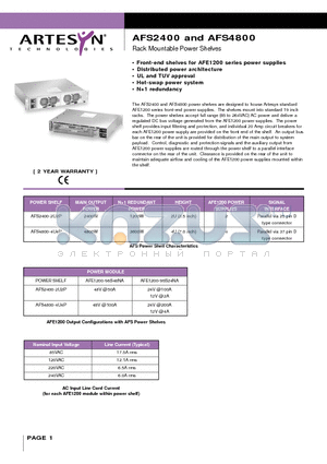 AFS2400 datasheet - Rack Mountable Power Shelves