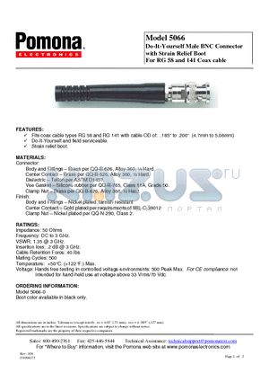 5066 datasheet - Do-It-Yourself Male BNC Connector with Strain Relief Boot For RG 58 and 141 Coax cable