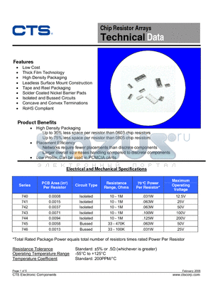 740X043183XP datasheet - Chip Resistor Arrays