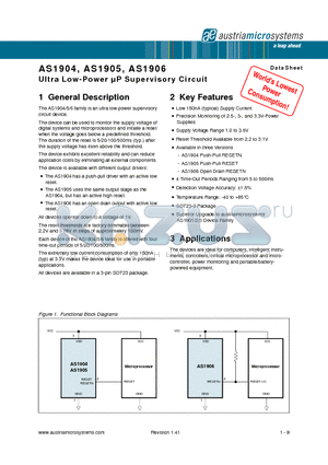 AS1906C28 datasheet - Ultra Low-Power uP Supervisory Circuit