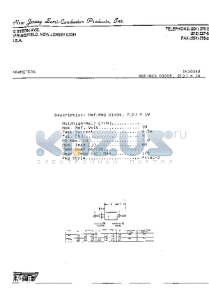 1N3034B datasheet - Ref/Reg Diode, P(D) = 1W