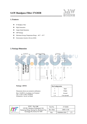 271202B datasheet - SAW Bandpass Filter