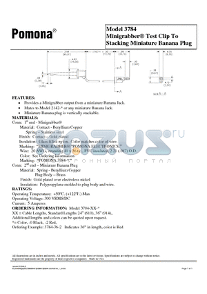 3784 datasheet - Minigrabber Test Clip To Stacking Miniature Banana Plug