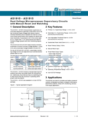 AS1910S-T datasheet - Dual-Voltage Microprocessor Supervisory Circuits with Manual Reset and Watchdog