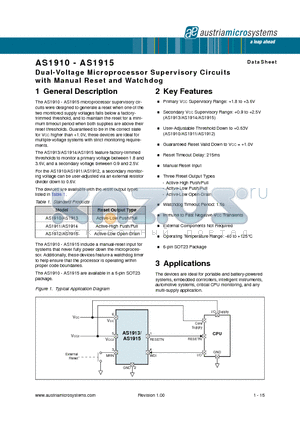 AS1911R-T datasheet - Dual-Voltage Microprocessor Supervisory Circuits with Manual Reset and Watchdog