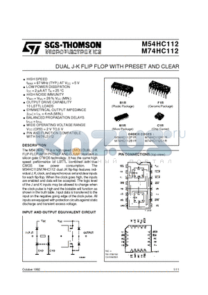 74112 datasheet - DUAL J-K FLIP FLOP WITH PRESET AND CLEAR