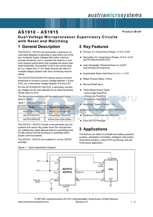 AS1915 datasheet - Dual-Voltage Microprocessor Supervisory Circuits with Reset and Watchdog