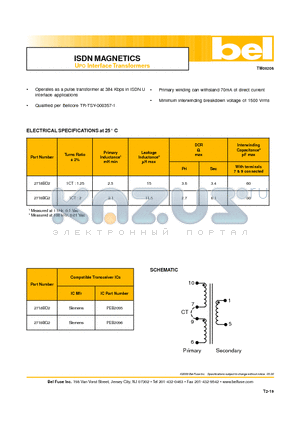 2718BD2 datasheet - ISDN MAGNETICS UPO Interface Transformers