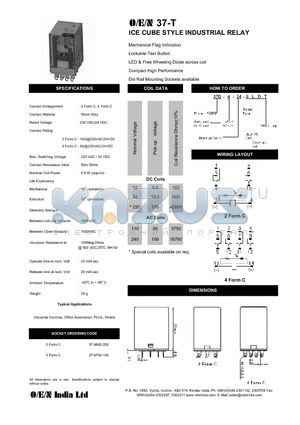 37D-4-12-SLDT datasheet - ICE CUBE STYLE INDUSTRIAL RELAY