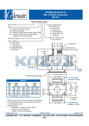 507-011N05R01B datasheet - RFI/EMI Backshell for MIL-C-81659 Connectors