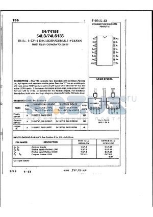 74156 datasheet - DUAL 1-OF-4 DECODER/DEMULTIPLEXER