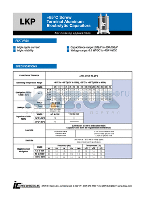 271LKP450M datasheet - 85`C Screw Terminal Aluminum Electrolytic Capacitors