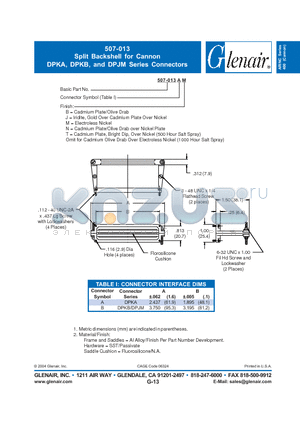 507-013BM datasheet - Split Backshell for Cannon DPKA, DPKB, and DPJM Series Connectors