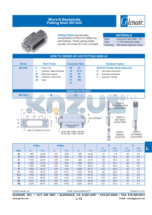 507-035-E31F datasheet - Micro-D Backshells Potting Shell 507-035