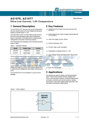 AS1976 datasheet - Ultra-Low Current, 1.8V Comparators