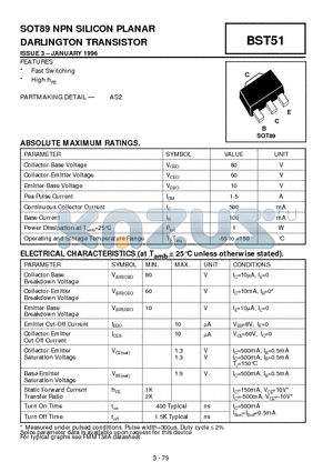 AS2 datasheet - SOT89 NPN SILICON PLANAR DARLINGTON TRANSISTOR