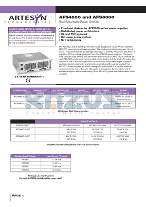 AFS4000 datasheet - Rack Mountable Power Shelves
