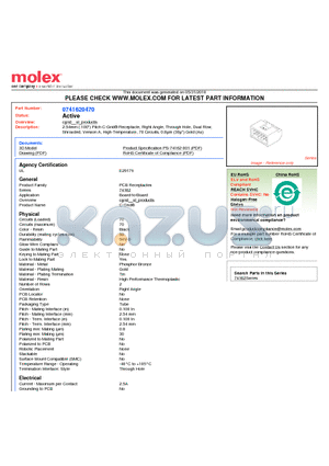 74162-0470 datasheet - 2.54mm (.100) Pitch C-Grid^ Receptacle, Right Angle, Through Hole, Dual Row, Shrouded, Version A, High-Temperature, 70 Circuits, 0.8lm (30l) Gold (Au)