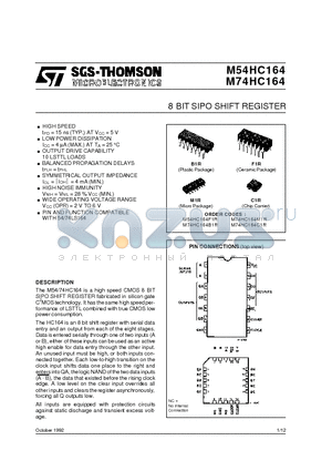 74164 datasheet - 8 BIT SIPO SHIFT REGISTER