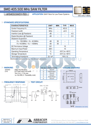 AFS403.5W01-TS3 datasheet - SMD 405.500 MHz SAW FILTER