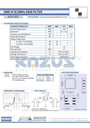 AFS418S3 datasheet - SMD 418.0MHz SAW FILTER
