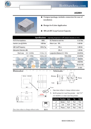 AS2001 datasheet - ADSL POTS Splitter For CPE