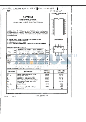 74195 datasheet - UNIVERSAL 4-BIT SHIFT REGISTER