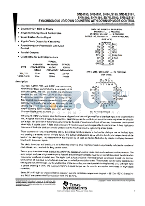 74190 datasheet - SYNCHRONOUS UP/DOWN COUNTERS WITH DOWN/UP MODE CONTROL