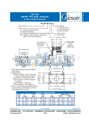 507-059NF05GR datasheet - EMI/RFI TAG Ring^ Backshell