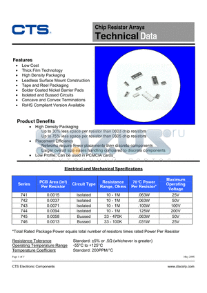 741C083111FP datasheet - Chip Resistor Arrays