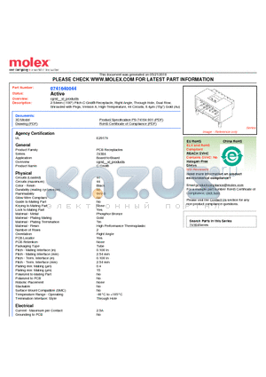 74164-0044 datasheet - 2.54mm (.100) Pitch C-Grid^ Receptacle, Right Angle, Through Hole, Dual Row, Shrouded with Pegs, Version A, High-Temperature, 44 Circuits, 0.4lm (15l) Gold (Au)