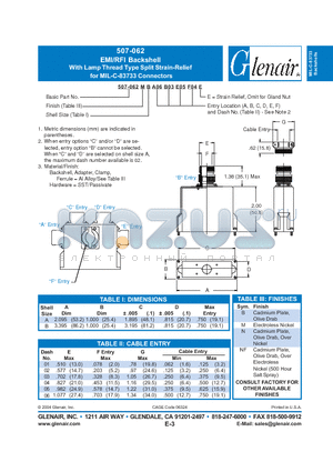 507-062 datasheet - EMI/RFI Backshell With Lamp Thread Type Split Strain-Relief