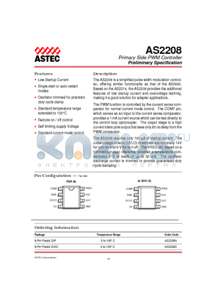 AS2208 datasheet - Primary Side PWM Controller