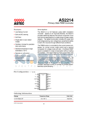 AS2214 datasheet - Primary Side PWM Controller