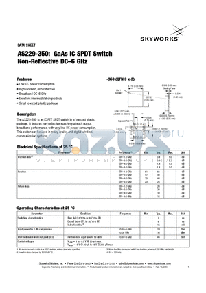 AS229-350 datasheet - GaAs IC SPDT Switch Non-Reflective DC-6 GHz
