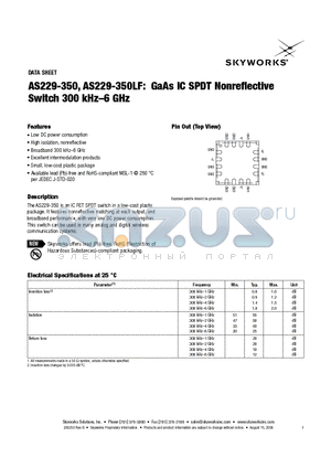 AS229-350 datasheet - GaAs IC SPDT Nonreflective Switch 300 kHz-6 GHz