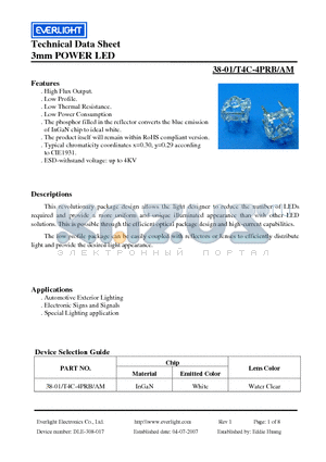 38-01/T4C-4PRB/AM datasheet - 3mm POWER LED