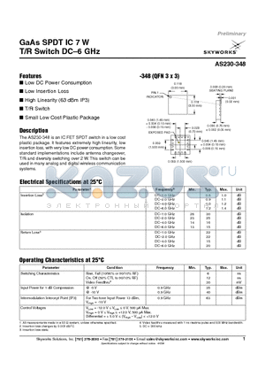 AS230-348 datasheet - GaAs SPDT IC 7 W T/R Switch DC -6  GHz