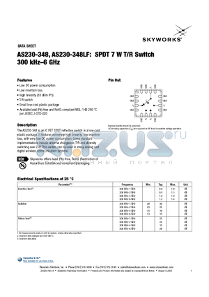 AS230-348_06 datasheet - SPDT 7 W T/R Switch 300 kHz-6 GHz