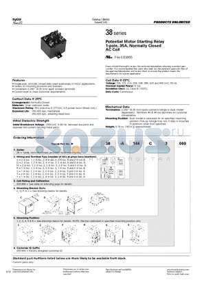 38-A144F6000 datasheet - Potential Motor Starting Relay 1-pole, 35A, Normally Closed AC Coil