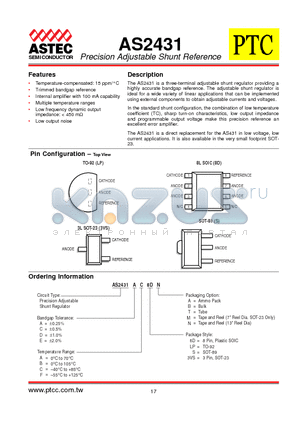 AS2431AABDB datasheet - Precision Adjustable Shunt Reference