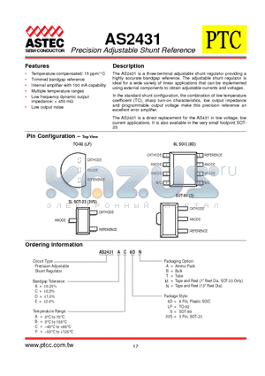 AS2431AALPM datasheet - Precision Adjustable Shunt Reference