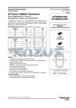 AFT09MS031GNR1 datasheet - RF Power LDMOS Transistors