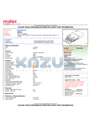 A-70431-0430 datasheet - 2.54mm (.100) Pitch SL FFC/FPC Connector - Single Row Male Version D, 11 Circuits