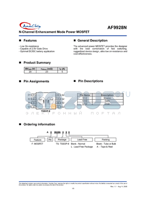 AFX9928NTSA datasheet - N-Channel Enhancement Mode Power MOSFET