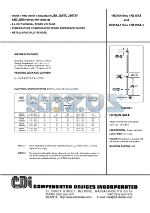 1N3154 datasheet - 8.4 V0LT NOMINAL ZENER VOLTAGE