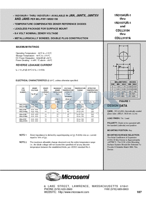 1N3154UR-1 datasheet - TEMPERATURE COMPENSATED ZENER REFERENCE DIODES