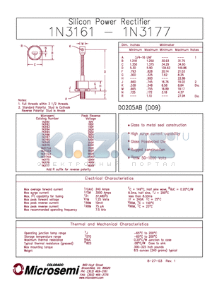 1N3162 datasheet - SILICON POWER RECTIFIER