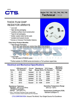 741X163 datasheet - THICK FILM CHIP RESISTORS ARRAYS