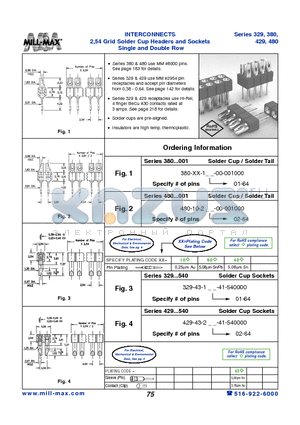 380-40-101-00-001000 datasheet - INTERCONNECTS 2,54 Grid Solder Cup Headers and Sockets Single and Double Row